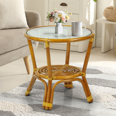 Glass Top Rattan / Wicker End & Side Tables You'll Love | Wayfair
